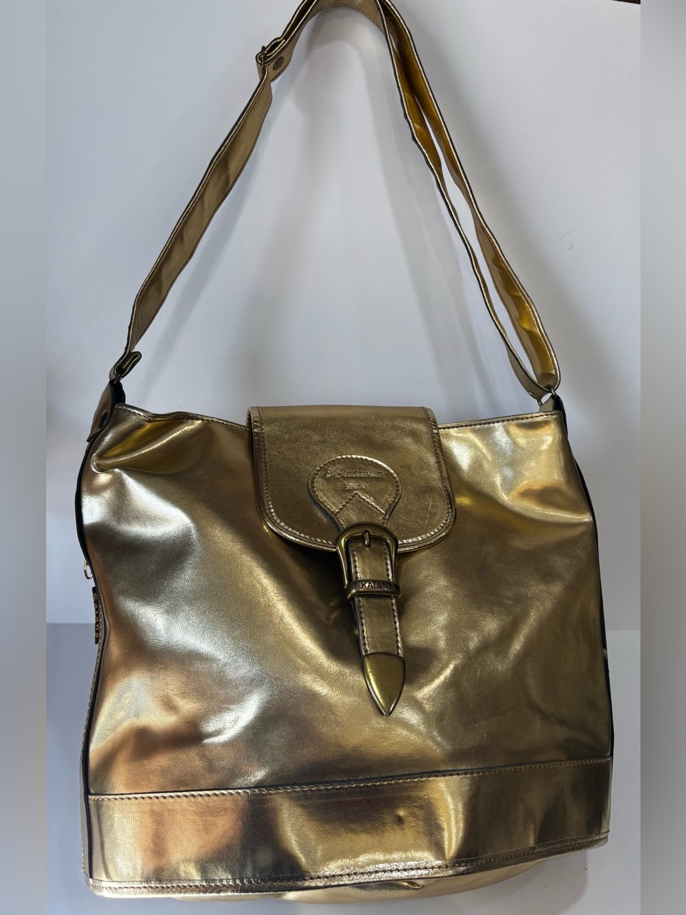 Katana Paris Gold Metallic Faux Leather Shoulder Bag Adjustable Strap Buckle